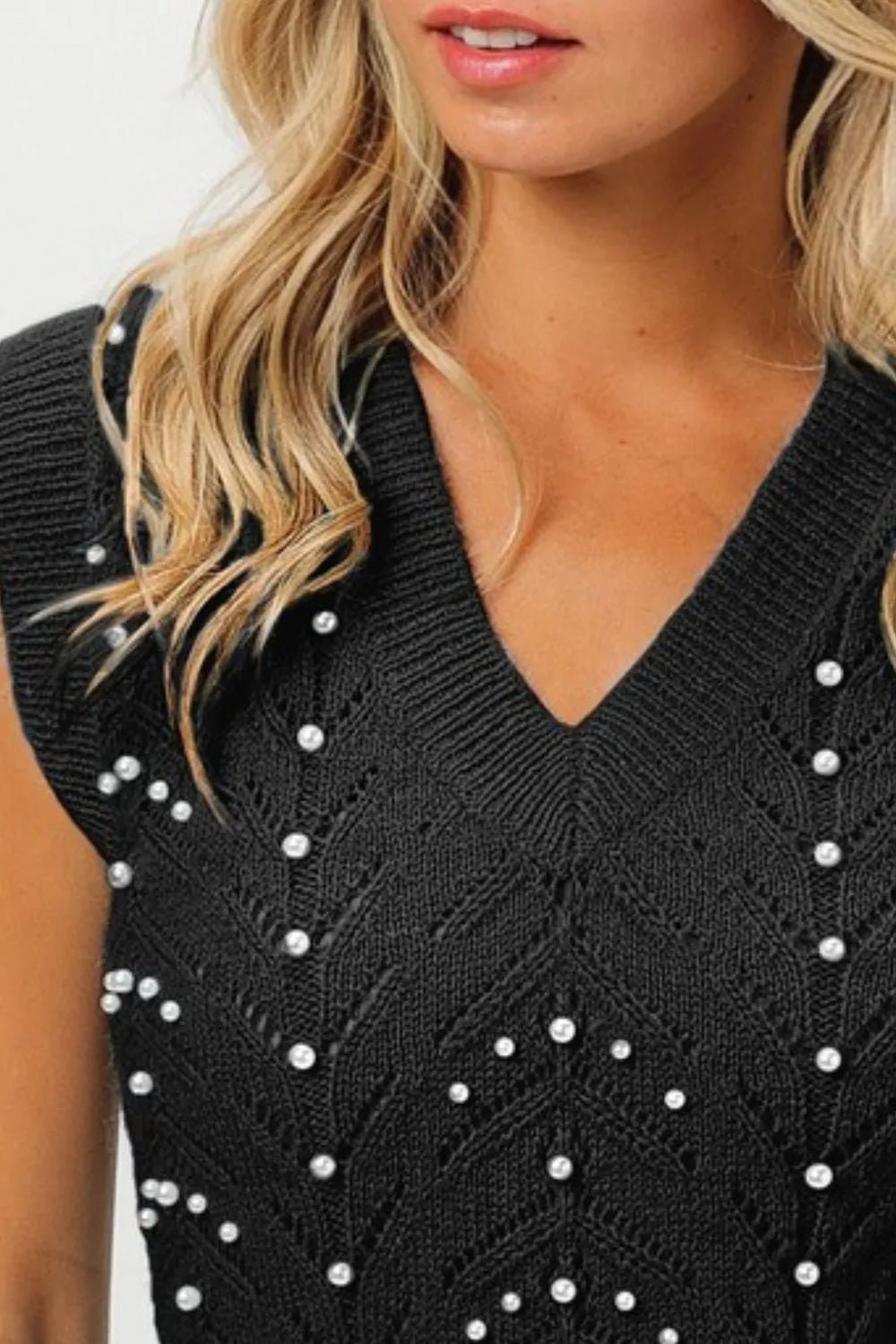 BiBi Chevron Pointelle Pearl Knit Top - Bela Fils BoutiqueBela Fils Boutique
